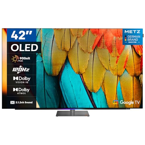 Metz MOD9500 Smart TV 42', OLED, Google TV, 4K 120Hz, HDR10+, Dolby Vision IQ, 6 Speakers 2.1 54W, Dolby Atmos, Base Girevole, Voice Control, DVB-T2/S2/C, HDMI, CI+, Nero