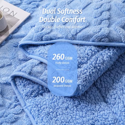 Image of Wemore Weighted Blanket for Adults Queen Size 20 lbs, Dual Sided Soft Fuzzy Jacquard Sherpa Weighted Blankets Throw, Cozy Fluffy Knitted Heavy Blanket for Couch Bed, Blue, 60 x 80 inches