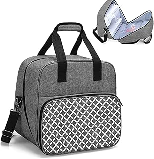 Yarwo Sewing Machine Bag with Bottom Wooden Board, Universal Sewing Machine Case Fit for Most Standard Sewing Machine and Accessories, Grey with Oval Pattern