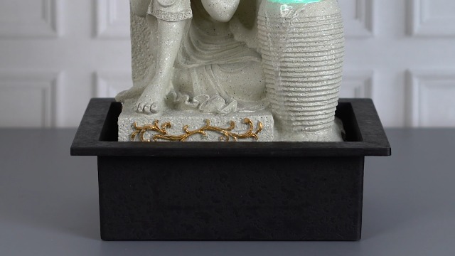 CHRONIKLE Polyresin Elegant Buddha Tabletop Indoor Waterfall Fountain for Home Office Decor with LED Light Water Flow Control Pump (CW FT 11444 Cream_M)