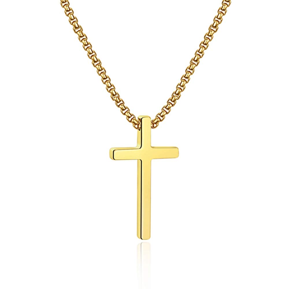 IEFSHINYStainless Steel Cross Pendant Necklaces for Men Pendant Chain 22 Inch Gold Religious Gifts for Men Women, 22, Stainless Steel, No Gemstone
