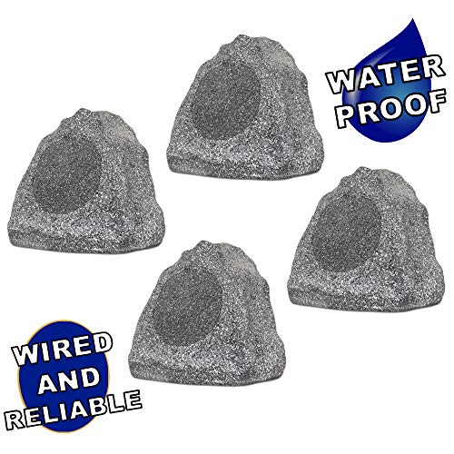 Theater Solutions 4R6G Outdoor Granite 6.5" Rock 4 Speaker Set for Deck Pool
