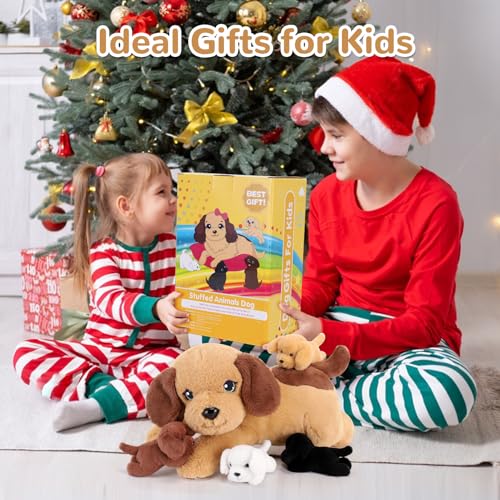 Image of 5 Pieces Dog Stuffed Animals with Babies Inside Belly - 1 Mommy Stuffed Dog with 4 Puppy Plush - Stuffed Puppy Plush Toy for Kids Age 3-8, Gifts Ideal for Christmas, Valentine's, Birthday