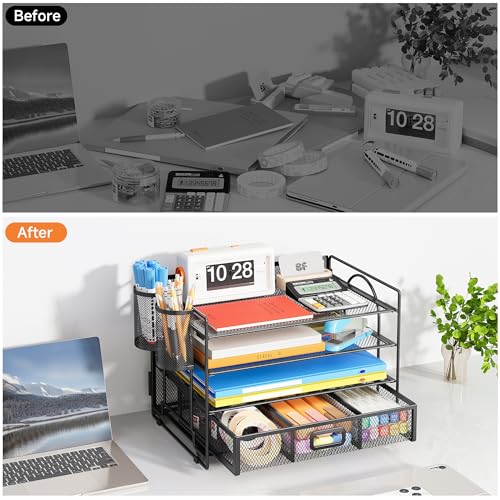 VITVITI Desk Organiser Tray, 4 Tier Letter Paper Tray Organiser with 2 Pen Holders - Image 2