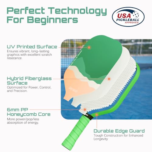 Image of Pickleball Paddles Set of 2, Lightweight Pickleball Racket for Beginner, USAPA Approved Fiberglass Surface Pickleball Set with Non-Slip Comfort Grip