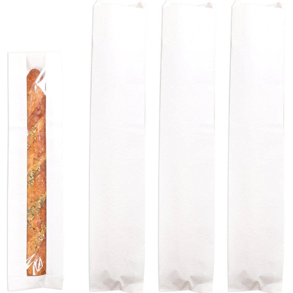 Ericetion White Baguette Paper Bags With Clear Front Window, Fresh Bread Loaf Kraft Packing Bags, Long Bread Kraft Paper Bakery Storage Bag For Homemade Bread, French Bread, Sandwich