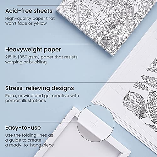 ARTEZA Ozeanmuster Malbuch für Erwachsene Set, 72 Buntstifte und 30 einseitige Malvorlagen mit DIY-Rahmen 20.3 x 20.3 cm… – Bild 6