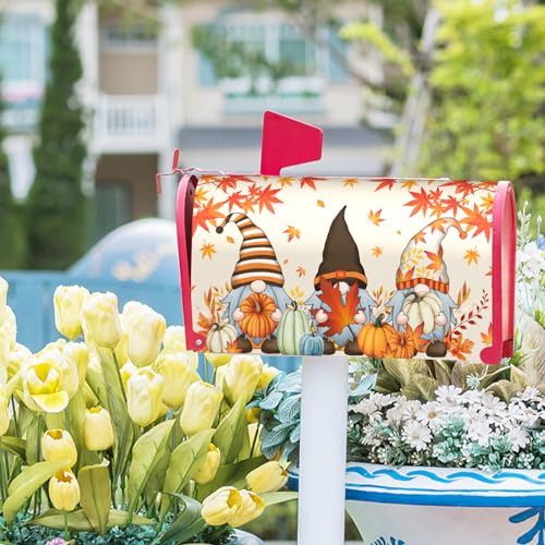 Image of Welcome Autumn Pumpkin Magnetic Fallen Leaves Mailbox Cover - Standard Size 18 X 21 - Decorative for Home, Outdoor, Garden