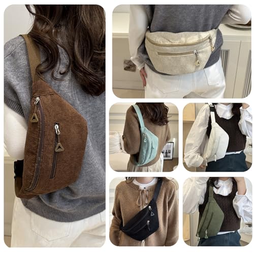 Cord Bauchtasche für Damen und Herren Gürteltasche Damen Verstellbarer Gurt Hüfttasche Bauchtasche Klein Brusttasche Bum Bags aus Cord für Outdoor Sport Laufen (Braun B)