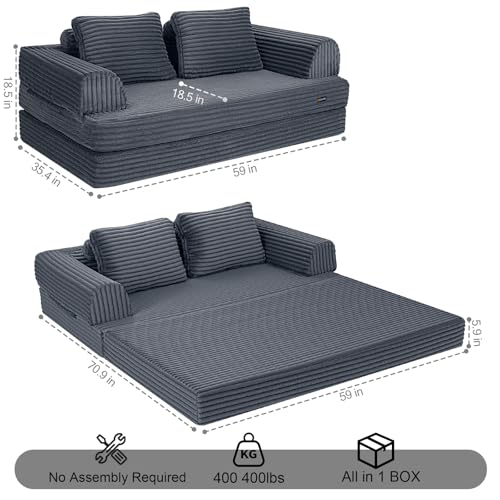 Image of COMAX Futon Sofa Bed, Convertible Sofa Bed, Folding Boneless Couches | Low-Profile Boneless Couch for Living Room, 11.8 inch H Low Seat Small 59 inch Foldable Floor Sleeper Mattress Lounge Space‑Saving