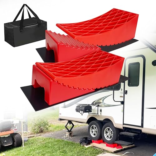 Yiyitools QP-1-006 2 Pack Rv Leveling Blocks Ramp Kit,Travel Trailer Leveling Blocks,Including 2 Curved Levelers,2 Chocks And 2 Anti-Slip Mats,Up To 35,000 Lbs,Non-Slip Design cover