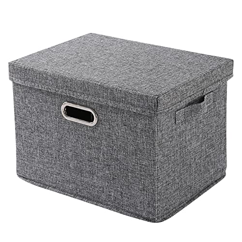 Image of HOKIPO Polyester Linen Multipurpose Storage Bins With Lid For Cupboard, Home And Office, Grey, Large, Pack Of 1 (Ar4369-L)