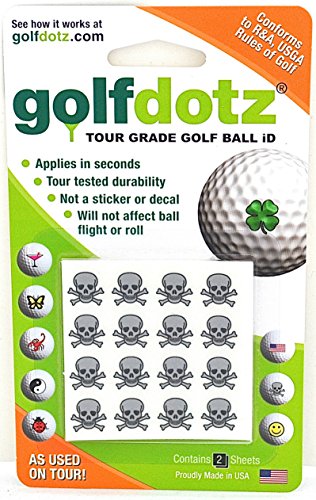 Golfdotz - Ball Markers, Unique Stamps and Stickers for Marking Golf Balls, Durable Decals, Accessories for Men and Women, Skullmania (32 Count)