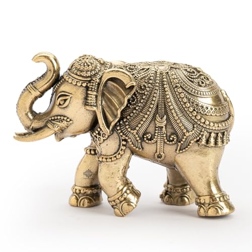 Image of INDIAN ART VILLA Brass Elephant Figurine, 2 Inch Handcrafted Decorative Showpiece, Idol for Home, Office, Pooja Room, Vastu, Gifting & Good Luck Charm