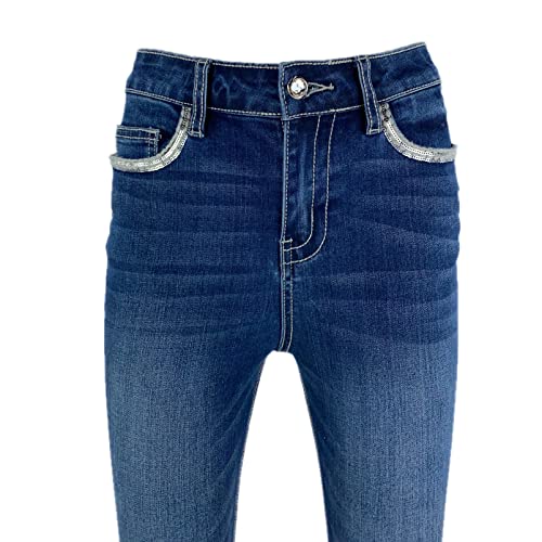 Women's Stretch Embroidered Sequins Stone Crystal Flap Back Pocket Slim Skinny Denim Jeans Pants3