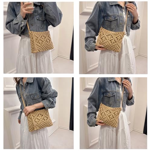 Image of Boho Purses for Women Crossbody Bags, Hand Woven Cotton Rope Beach Tote Bag,Summer Beach Bags for Women Boho Purse with Tassel
