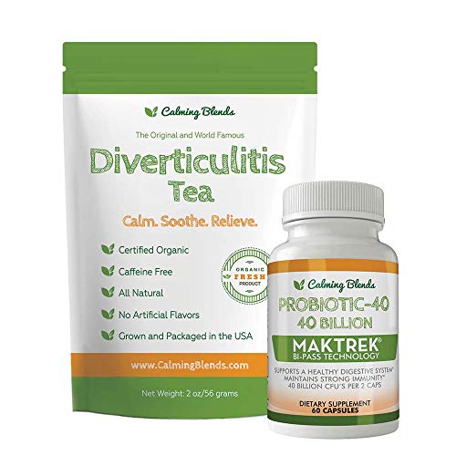 Calming Blends Diverticulitis Tea and Probiotic (40 Billion CFU per serving, 60 Capsules) Supports Digestive Health