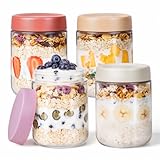 PITCH + PULSE Overnight Hafergläser, 4 Stück 500 ml Overnight Oats Gläser mit Deckel, Hausgemachter Joghurt Haferflocken Salat Marmelade Pudding Vorratsbehälter