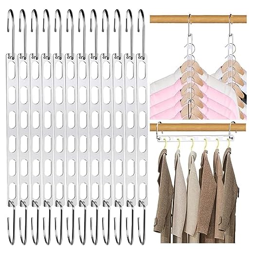 12 Pack Space Saving Hangers for Clothes, Collapsible Metal Hangers Organizer, Closet Hangers Space Saver, Clothes Hanger Organizer, Magic Hangers for Organization and Storage, Dorm Room Essentials