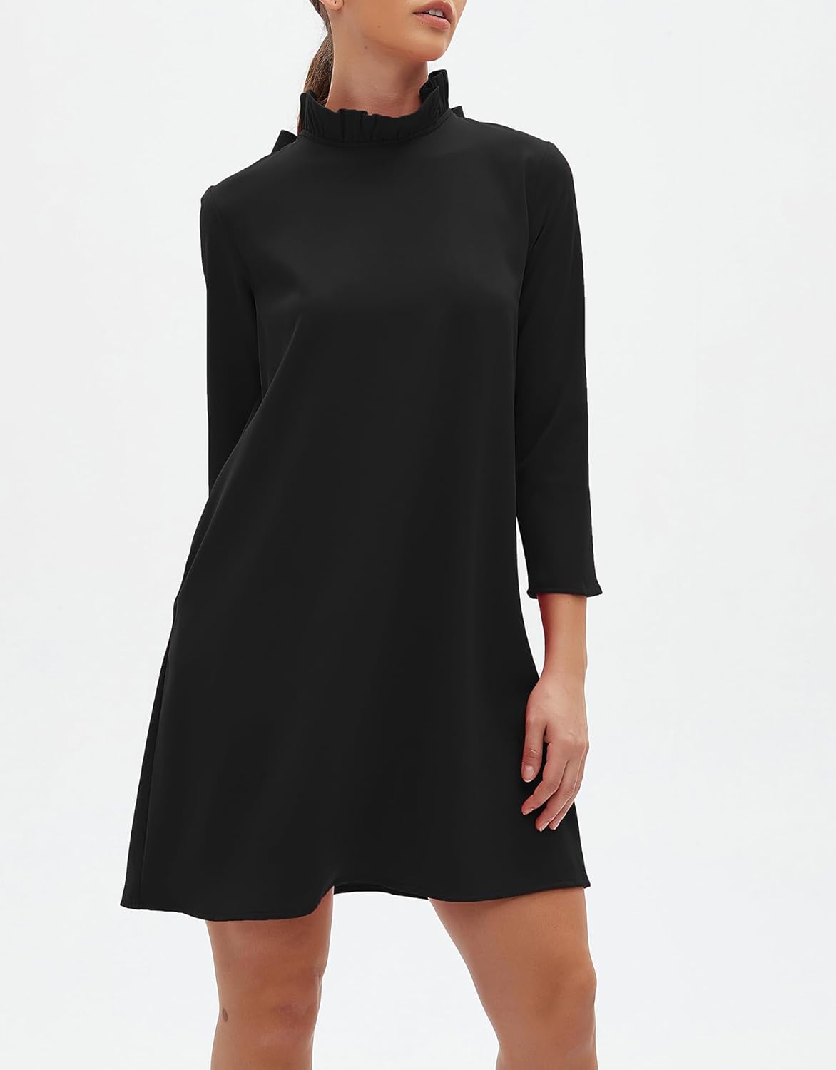 Kedera Women's Fall Bow Tie Dress Casual Mini Dress Ruffle Mock Neck Long Sleeve Dress Swing Elegant Shift Dress - Image 5