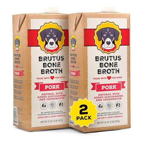 Image of Brutus Bone Broth Liquid for Dogs | All Natural | Made in USA | Glucosamine & Chondroitin for Healthy Joints | Human Grade Ingredients | Hydrating Food Topper, Gravy & Treat (Pork, 2-Pack)