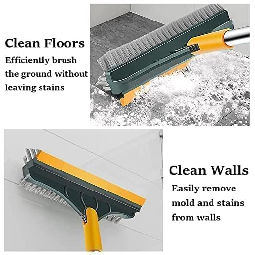 Image of CHONGZFU Bathroom Cleaning Brush with Wiper - Long Handle 180 Rotate Toilet Brush, Tiles Cleaning, Floor Scrub for Kitchen and Bathroom Accessories 3 in 1 Tile Brush (3 in 1 Tile Brush)