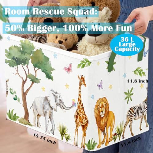 Image of Runtoo Safari Animal Nursery Decor Baby Basket Woodland Elephant Giraffe Baby Shower Decorations Gift Basket Toddler Toy Box Laundry Hamper Closet Storage Bins