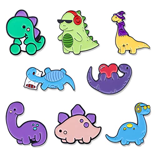 Image of Cute Dinosaur Enamel Lapel Pin Set, LEEFONE 8 PCS Cartoon Animal Brooch Pin, Novelty Animal Pattern Badges Brooch Pins for Clothing Bags Jackets Accessories Supplies DIY Crafts Women Men