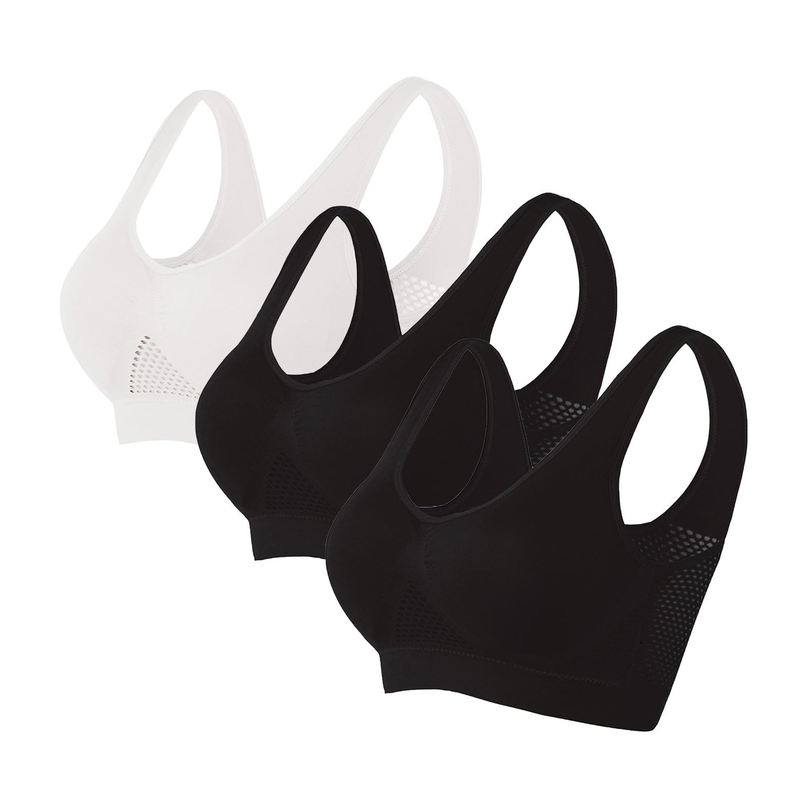 Pack de 3 Sujetadores Deportivos Sin Aros con Almohadillas Extraíbles y Transpirables