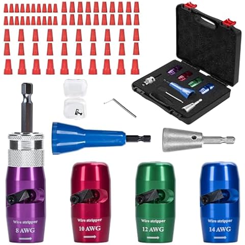 Wire Stripper Twister Tool for Drill: Professional Wire Stripping Tool & Wire Twisting Connector for Cutters 8-14 AWG, Electrician Wire Stripper Cable Wire Connector Toolbox with 70 PCS Wire nuts Cover