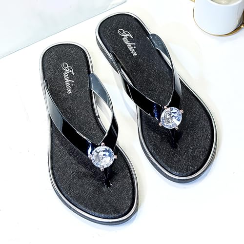 Sandwiched Herringbone Women's Slippers with Rhinestone Beach Shoes Flat Furry House Slippers for Women Closed Toe3