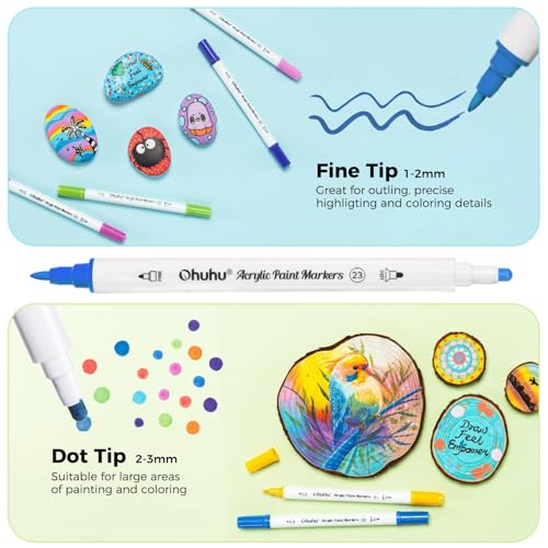 Image of Ohuhu Acrylic Paint Markers Dual Tips: 72 Colors Fine & Dot Paint Pens High Opacity Acrylic Markers Waterproof Lightfast for Rock Painting 3D Prints Egg Wood Glass Ceramic DIY Crafts - Akaka