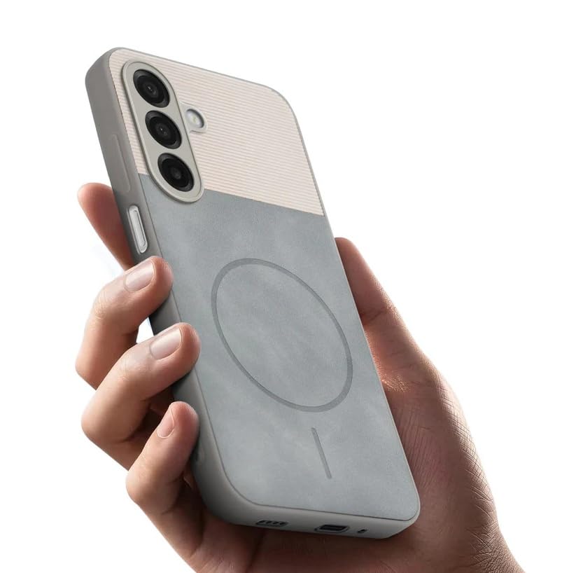 Image of Bintage CASE Mac Safe Design Hard Light Weight Back Case | Soft Border Camera Protect | Dual PU Leather Finish Back Cover Compatible for Samsung Galaxy M17 5G - White & Grey