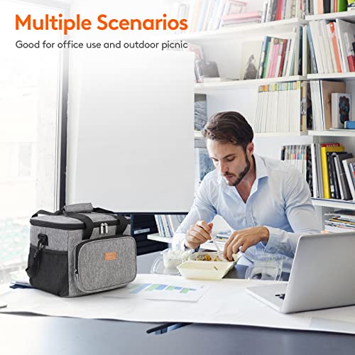 Lifewit Lunch Bag 24L 40 Can Insulated Lunch Box Soft Cooler Cooling Tote for Adult Men Women, Grey