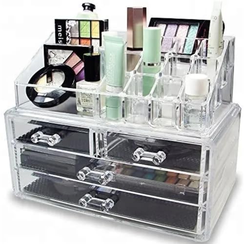 Organizador Acrílico 4 Gavetas: Make e Cosméticos, 16 Cavidades p/Organização Completa