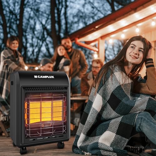 CAMPLUX Propane Heater Indoor and Outdoor, 6000 to 18000 BTU 3 Modes Propane Cabinet Heater with ODS & Tip-over Protection, Garage Radiator with Gas Regulator & Hose Heat up to 450 Sq.Ft