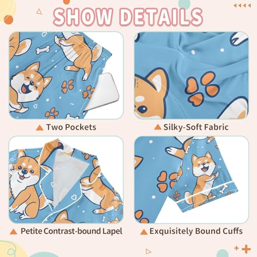 senya Cute Paws and Bones Satin Summer Pajama Sets Silk Short Sleeve Button Down Sleepwear3
