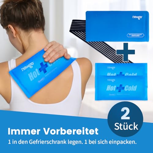 NEWGO Wiederverwendbare Kühlpads, 27,5 x 13,5 cm Weiche Gelpacks für Kalt- und Warmkompressen, Ideal für Verletzungen von Handgelenk, Arm, Knie, Nacken, Knöchel, Mehrfachanwendung, 2 Stück