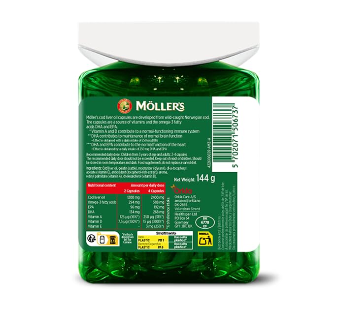 Moller’s ® | Lebertran Kapseln | Omega-3-Fettsäuren DHA & EPA, Enthält Vitamin A, D & E, Unterstützt Immunsystem, Herzfunktion, Gehirnfunktion & Sehkraft | 160 Stück 6