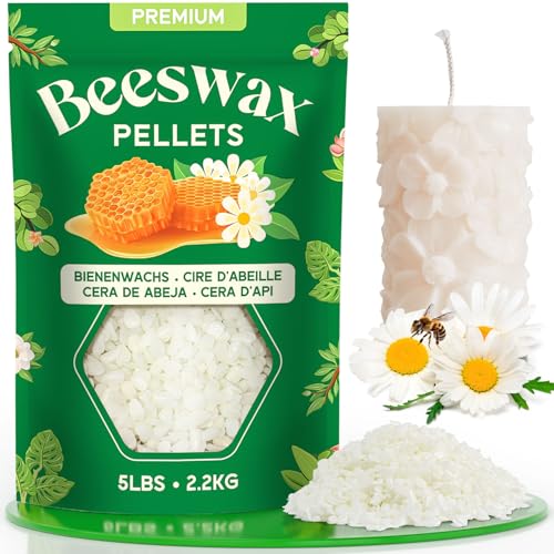 NORVENCE Beeswax Pellets 5LB/10LB/20LB Pure & Natural White Beeswax for Candle Making DIY Skin Care Lip Balm Soap Lotion Creams & Wood Polishing 5LB