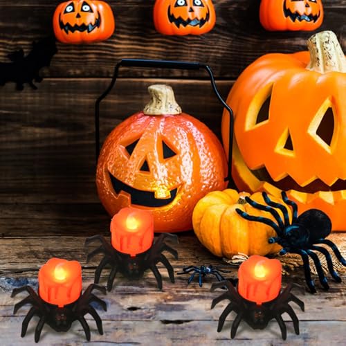 Image of Halloween Decorations Tea Lights Candles with 6H Timer, 6 PCS Φ 1.6 inch H 1.6 inch Battery Operated Halloween Candles Flameless LED Candle Holders Flickering Table Party Halloween Decor Indoor