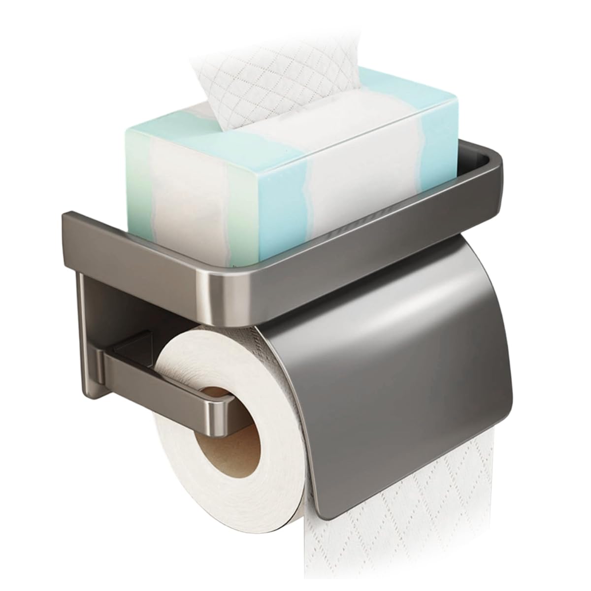 CTRLZS For Various Bathroom Styles Suitable For, Wall Mounted Toilet Paper Holder Self-Adhesive with Large Roll Size Shelf