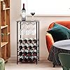 Wine bottle holder wine rack freestanding floor with glass holder rack wood tabletop 16 bottles holder wine liquor cabinet bar for home kitchen dining living room gray oak  urban country home decor