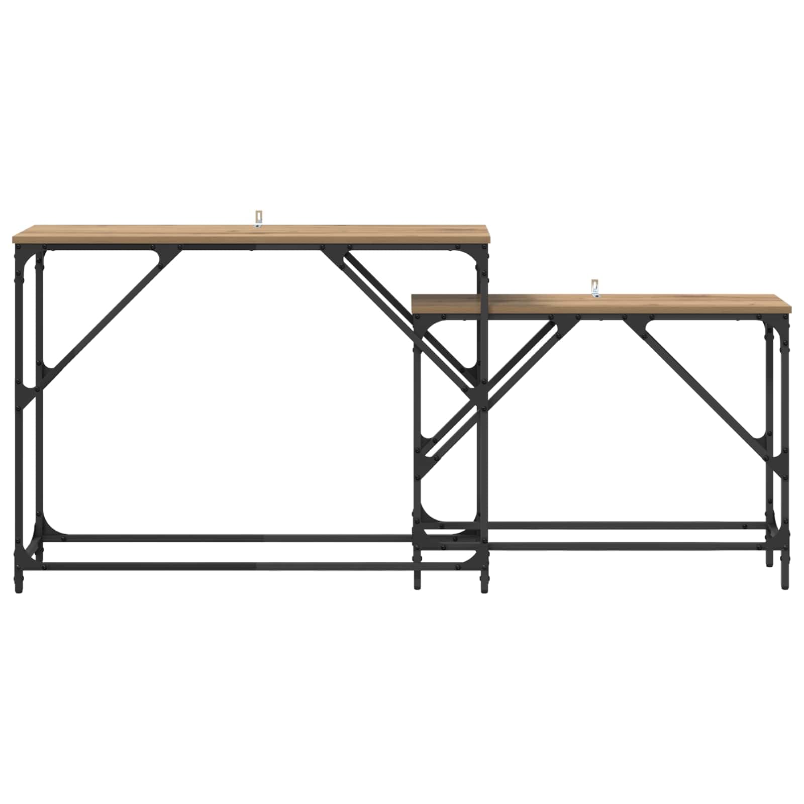 Konsola z drewna konstrukcyjnego z czarną metalową ramą, 2 szt., 100 x 28 x 75 cm, nowoczesny design do salonu lub przedpokoju