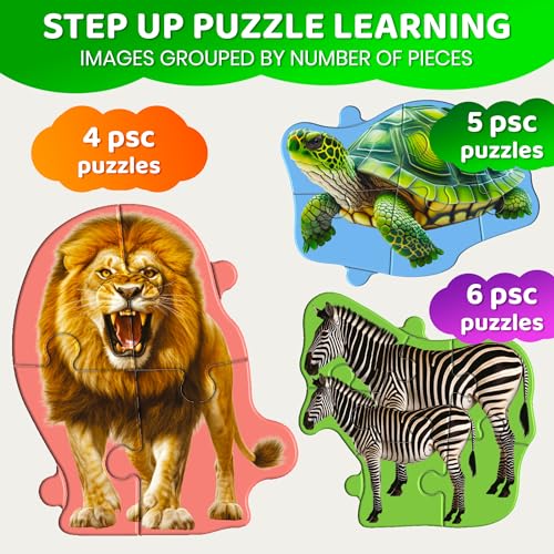 Image of QUOKKA Step Up Magnetic Puzzles for Toddlers 1-3, Wild Animals Puzzle Set in One Book, Travel Games for Kids 3-5, Screen Free Toy for Toddlers and Preschoolers