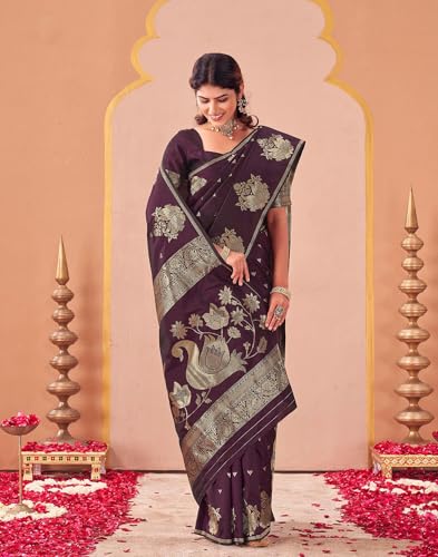 Image of SIRIL Women's Banarasi Soft Silk Saree Pure Silk with Unstitched Blouse Piece