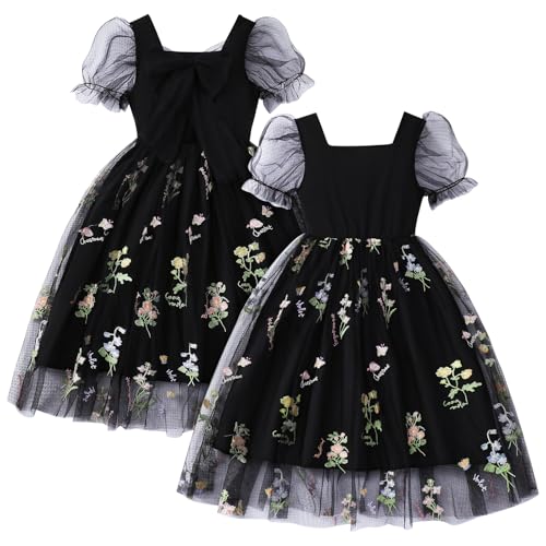 Girls Dresses Tulle Bow Tie Back Puff Sleeve Party Holiday Spring Summer Dress for 7-14 Years2