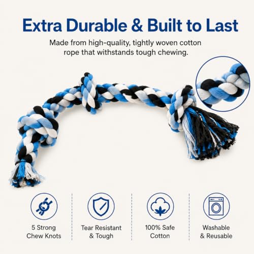 Image of Dog Rope Toys for Large /Medium Aggressive Chewers Tough Rope Chew Toy with Easy Hold Handle, Indestructible Natural Cotton Tug Rope (2-Piece Rope)