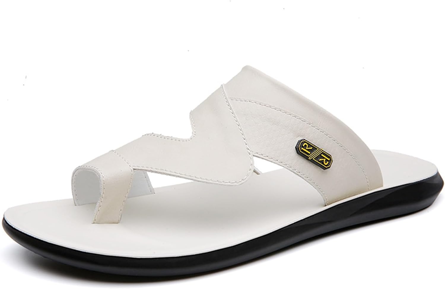 Mens Leather Flat Beach Sandals Comfort Arch Support Anti Slip Flip Flop Sandals For Vacation Beach Indoor & Outdoor Daily