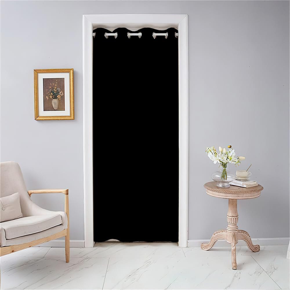 Odot Door Curtain with Eyelet - Blackout Thermal Insulation Single Panel, Solid Color Modern Partition for Closet Window Bedroom Home Decorative (70.8x78.7", Black)